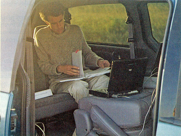 Tad McGeer in the van rented for a mobile launch-control center. 