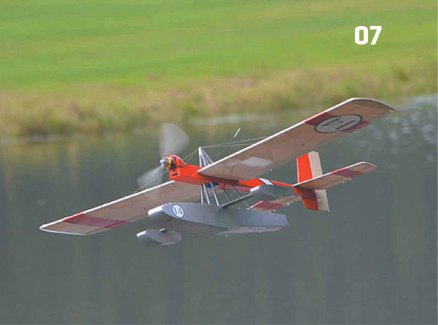 Another flying boat, albeit slightly unconventional, is Harry Stewart’s Splash E. It is a great flier and its semisymmetrical wing offers unexpected aerobatic capabilities. BMJR Models offers this kit. 
