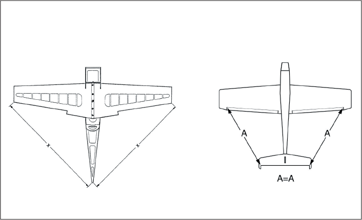 Use these diagrams to make sure that the wing aligns with the fuselage and that the wing and the stabilizer align. You want them to be equal all around. 