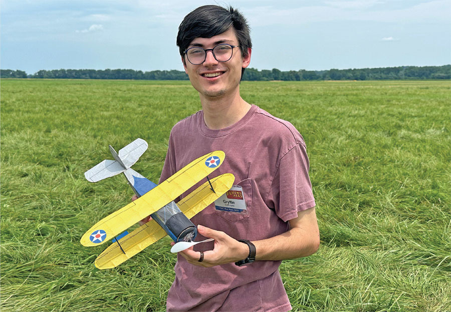 Gryffin Syme is shown with his greatflying Beechcraft Staggerwing that was built from the Easy Built Models kit. 