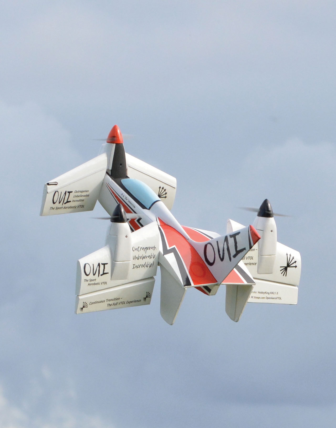 the oui is shown in a stationary hover pitched
