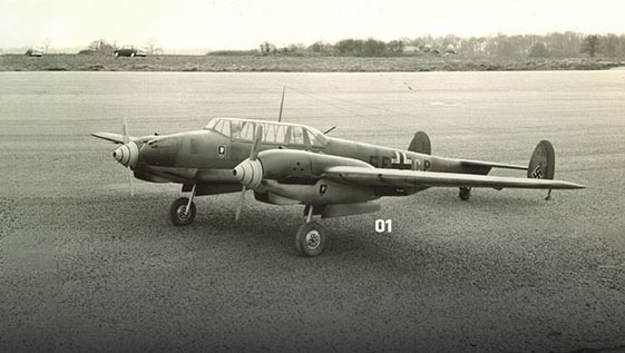 Mick Charles’ Me 110 on the Duxford runway. 