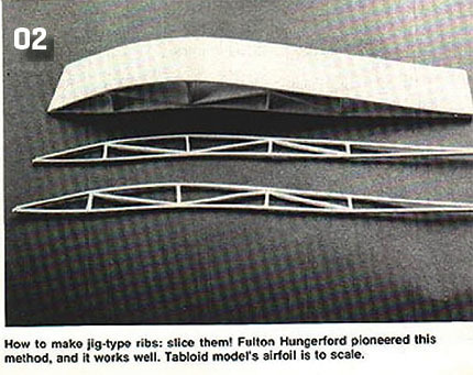 This shows Mitch Poling’s version of sliced ribs that he used in his Sopwith Tabloid indoor electric RC model, circa 1984. 