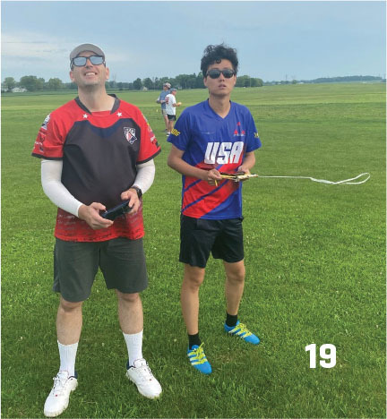 Here are a doctoral student timer and Scott Shaw doing their thing in F3K Soaring! Mengchen Li is from China and won the farthest-distancetraveled honor. What a great competitor and timer. 