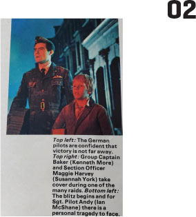 A photo from the Battle of Britain movie. It is a film tie-in softcover publication showing Ian McShane in uniform … possibly the same uniform shown in this article, or an additional one that was made to look dirty. 