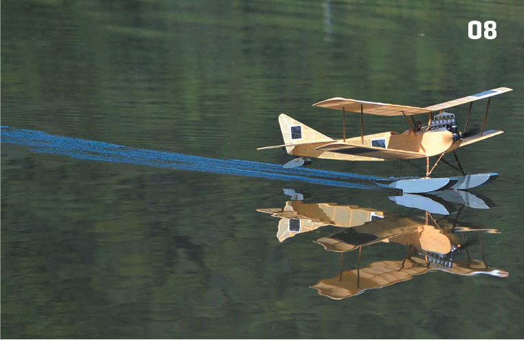 The author’s Sport Scale Albatros B1 accelerates on step and is pitched slightly up while waiting for liftoff. Plans and short kits are available from the Flying Models Plan Store. 