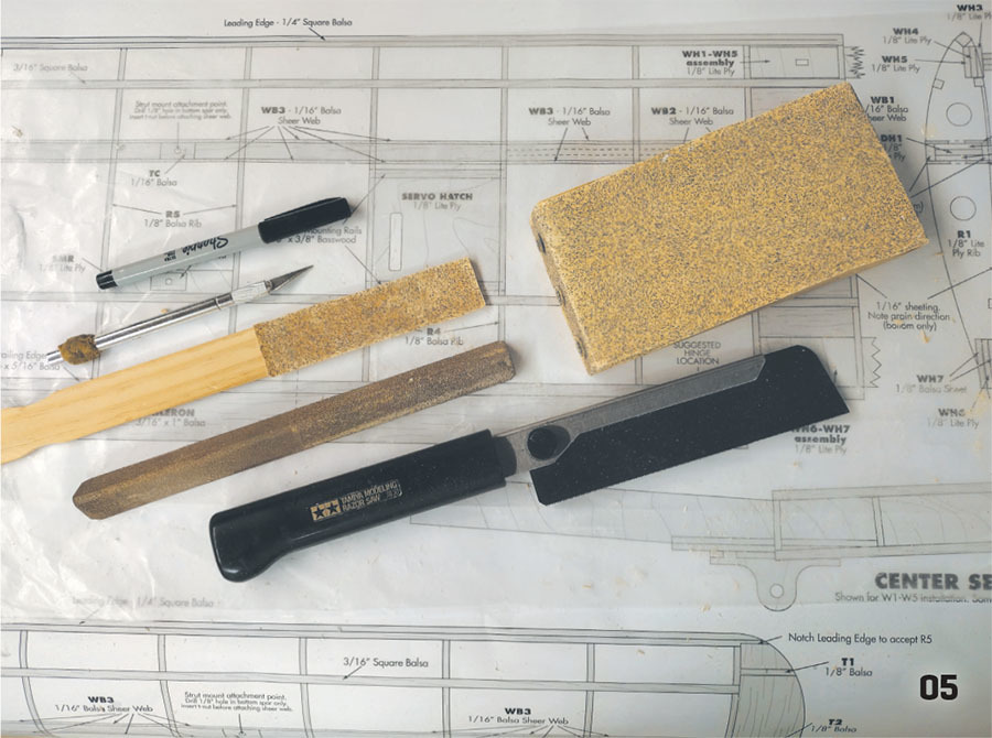 These are some of the basic modeling tools that are used during construction. Note that there are several sanding blocks. 