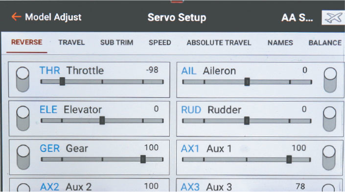 The Servo Setup screen has everything right at the user’s touch for quick changes. 