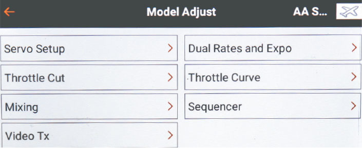 Model Adjust offers seven submenus. 