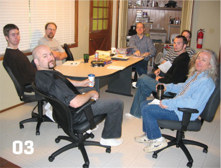  Jim Bourke leads a Knife Edge company meeting in April 2004. 