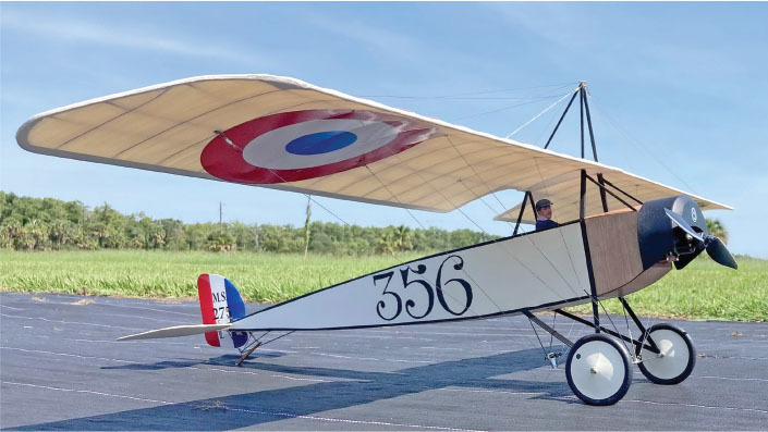 Michael Myers’ Morane-Saulnier L is from a kit available from Brodak Manufacturing and was built with electric power and four-channel RC. The Morane is set up with wing warping for lateral control, as was its full-scale counterpart. 