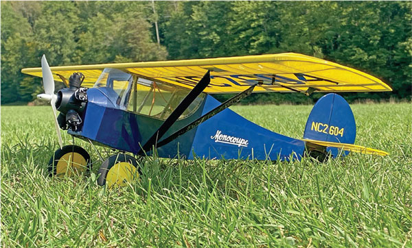 Another look at Gordon Johnson’s Velie Monocoupe with a 3D-printed dummy engine and wheels. Inspired by the Flyline Models kit, the Monocoupe features a traditional lightweight stick structure. 