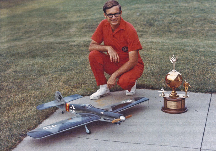 Keith Trostle served as PAMPA’s first president for 8 years. He is shown with his Focke-Wulf Ta 152 at the 1970 Nats in Glenview IL, where he won the Open CL Stunt event and the Walker Trophy Fly-Off. Photo by Wynn Paul.