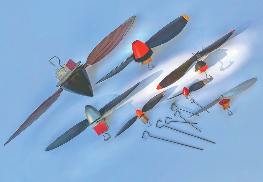 This collection of commercial and homemade propellers for models of various sizes in the author’s fleet have a wingspan range of 13 to 54 inches. 