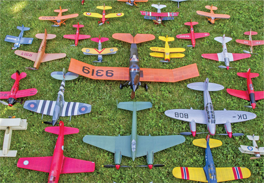 The fleet of Scale rubber-powered models flown by the author in recent years. 