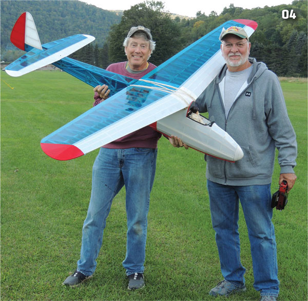 Roger Post and Marty Ludwin with Marty’s Peter Goldsmith-designed Sapphire. As an EDFpowered sailplane, it is in a category by itself. 