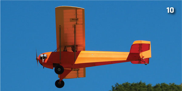 Marty’s 1/3-scale Baby Ace lumbers around the patch. The model is an exact replica of the full-scale aircraft built and flown by the late Dave Jackson. 