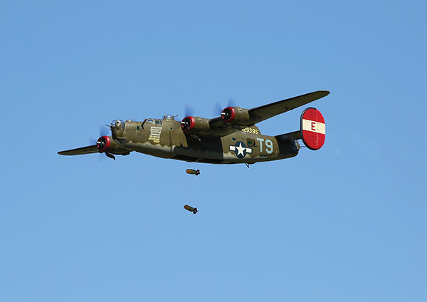 Mike Laible’s beautiful B-24 Liberator is on a simulated bombing run.