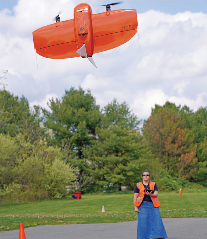 Thanks to a series of grants and congressional appropriations, WCC is able to provide its students with access to state-of-the-art UAS technology, such as the Wingtra vertical takeoff and landing (VTOL) aircraft, which was developed for mapping and survey