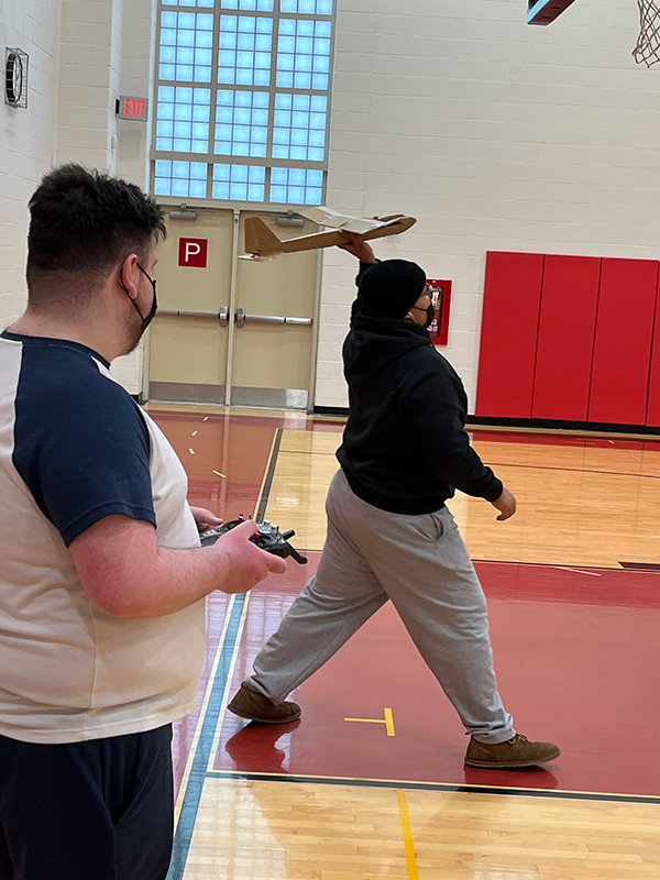 the students were able to fly inside the gym