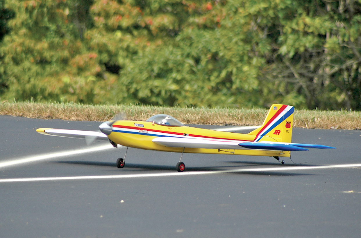 A Jim Whitley-designed Daddy Rabbit taxis back to the pits after a successful mission. This is a popular vintage aerobatics model.