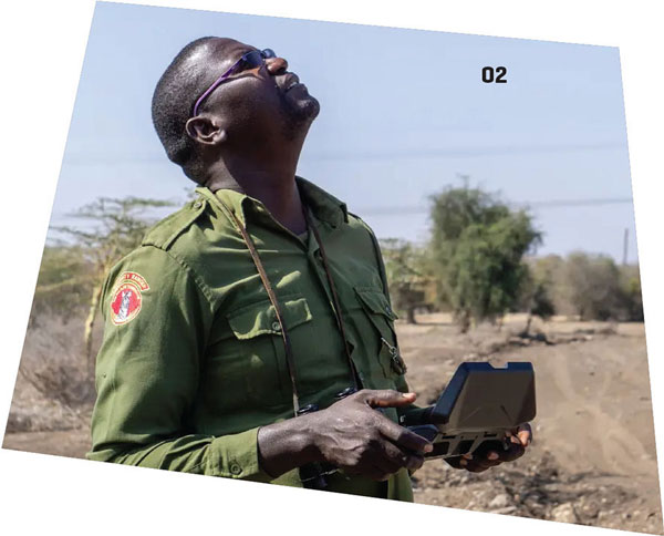  A wildlife foundation ranger operates a Skydio drone to aid in wildlife conservation efforts. 