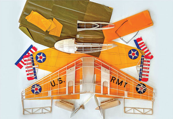 The author’s 44-inch flying wing project is ready for covering after he traditionally prepared the tissue using an airbrush and thinned acrylic enamel paints. 