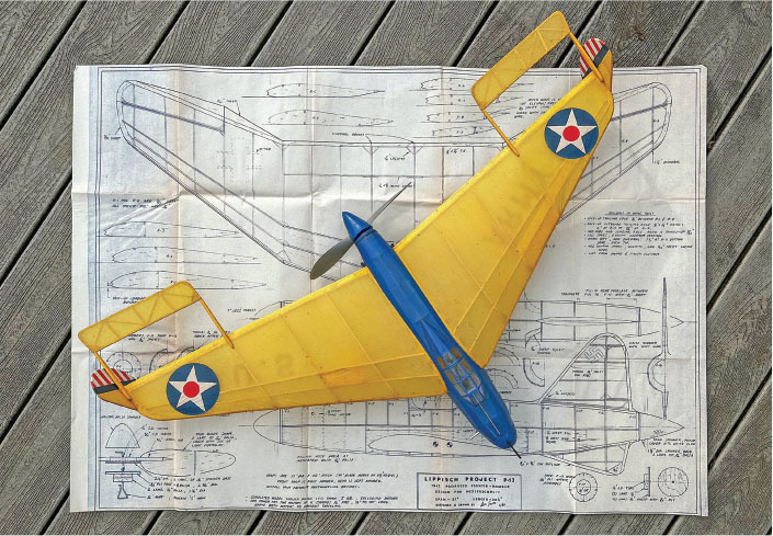 This 36-inch wingspan Boeing 306B, by Dallas Cornelius, and the Lippisch P.13 plans, by Don Srull, influenced and inspired the author to build the Boeing 306C twin pusher. 
