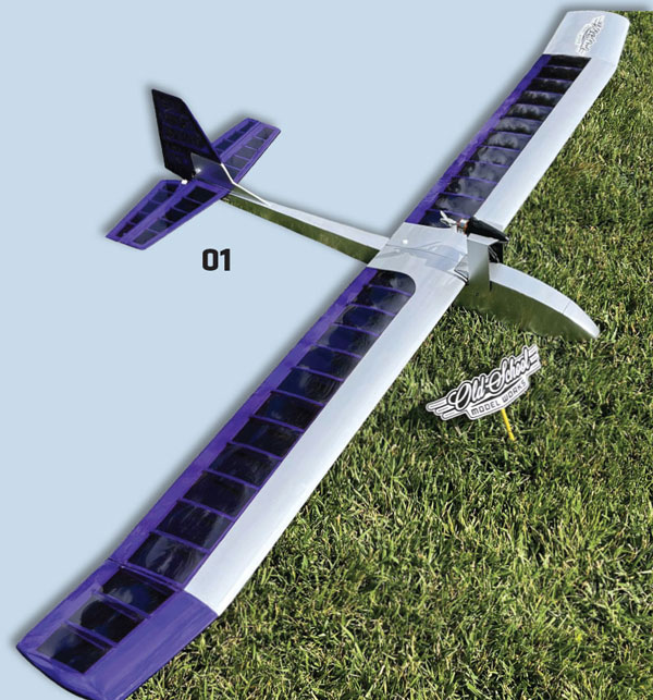 The robust fuselage and twopiece wing design make the glider easy to transport and a snap to assemble and disassemble at the field. The author’s build came in at 29 ounces ready-tofly and balanced at 2.9 inches from the wing’s LE with a 3S 1,800 mAh LiPo 
