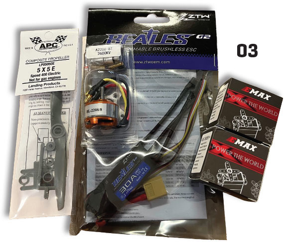 As with any builder’s kit, you will need to supply your own electronics, battery, propeller, and covering. This kit also requires you to source your own pushrods and towhook if you decide to set it up for the hi-start option. 