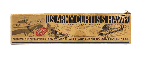 A Curtiss Hawk kit from Comet Model Airplane and Supply Co., Inc. Undated, the kit was donated by Hobbies ’N History. 
