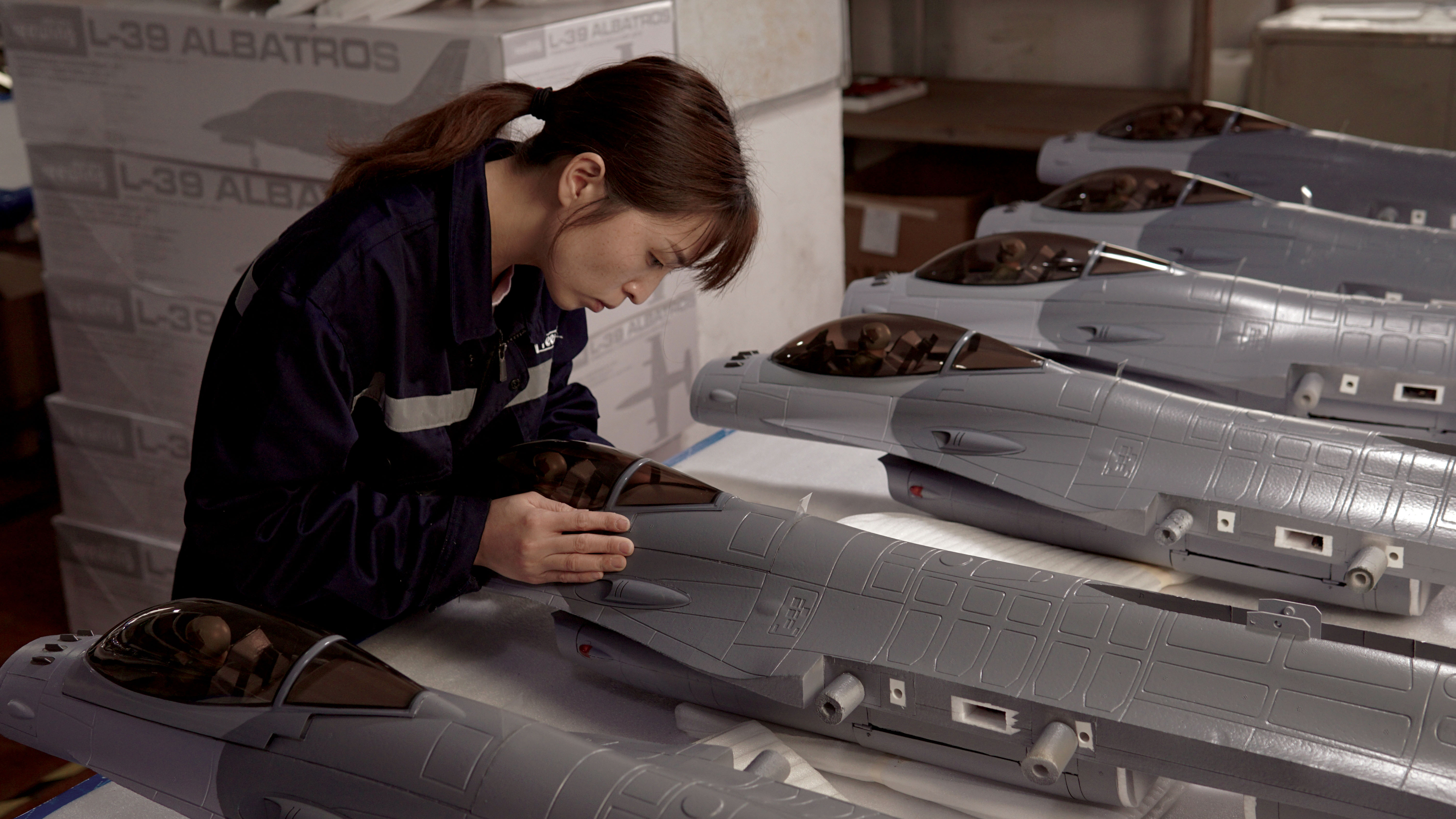 the f-16 canopies are inspected before packing