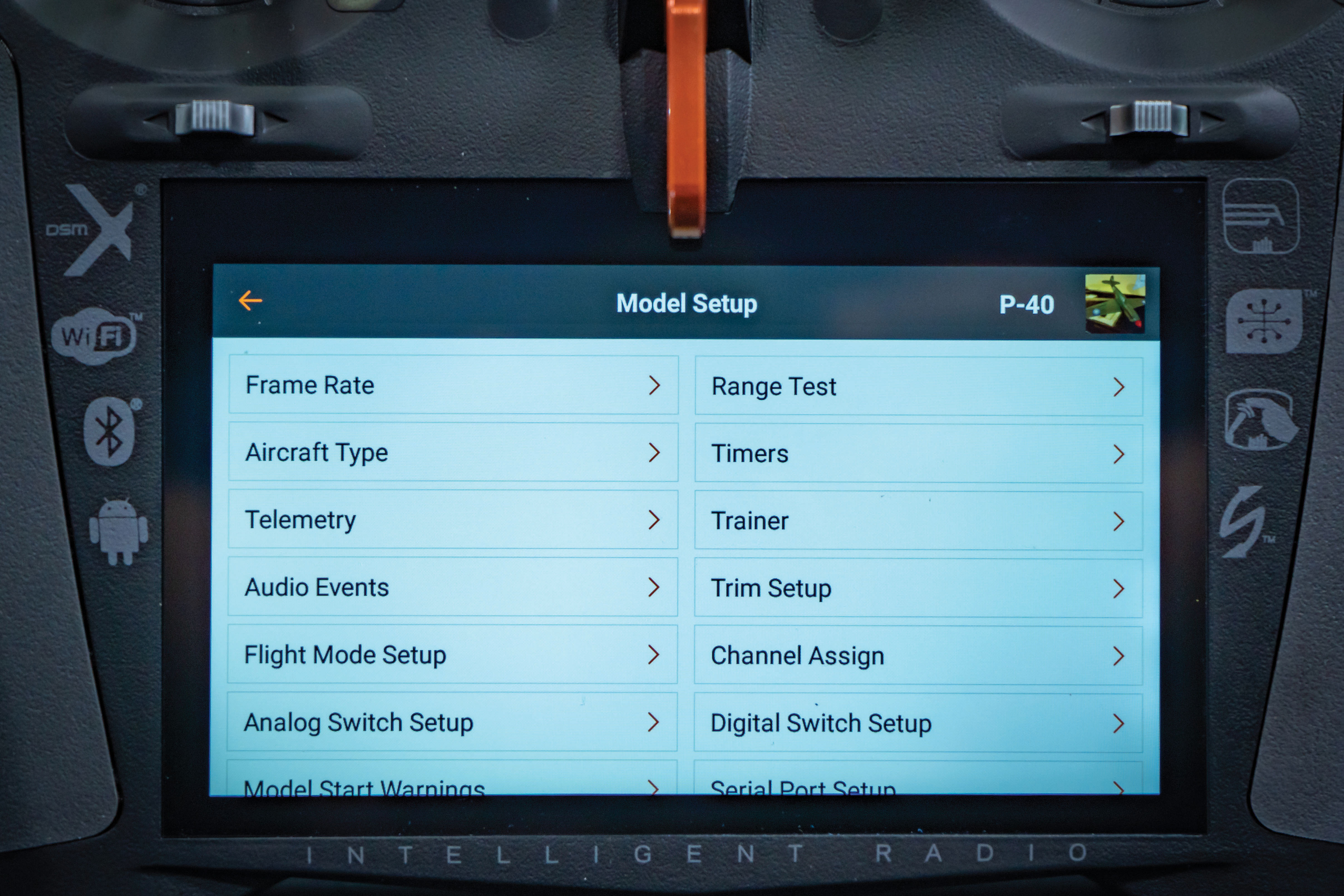 the model setup menu features are used for basic aircraft setup configuration