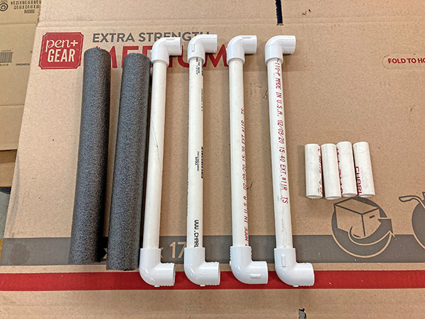 the elbows are connected to the 12-inch pieces of pvc pipe